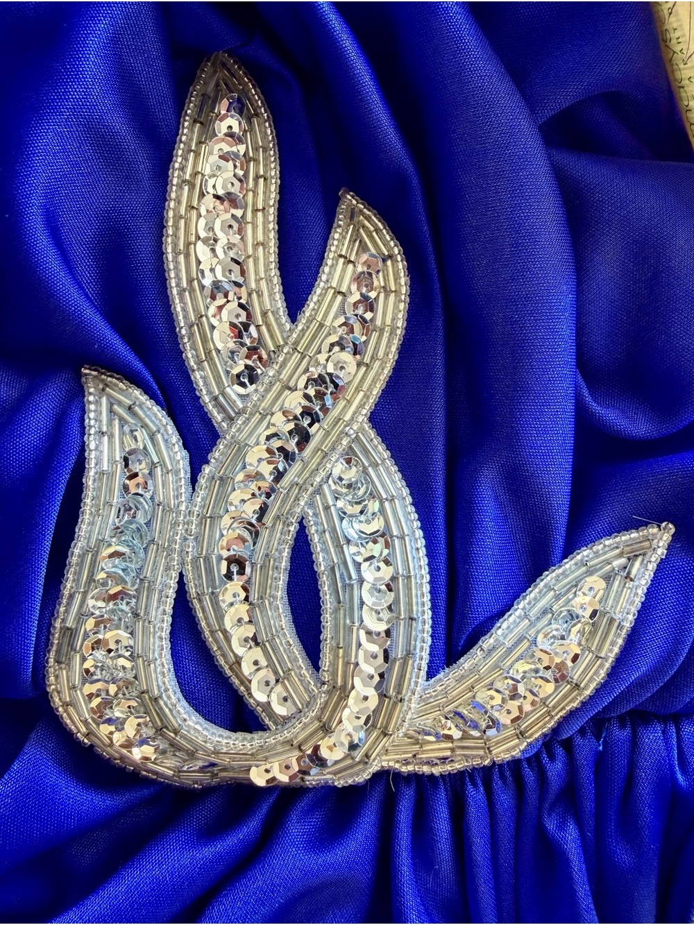 Vintage Capricorn Cobalt Blue Beaded Draped Midi Dress Sz 12 USA - Picture 11 of 16